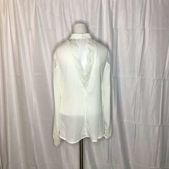 Loveriche Ivory lace trim LS blouse Small NWT - Picture 2 of 6